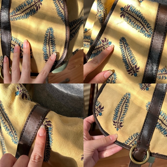 Vintage Lucky Brand Butter Yellow Canvas Crossbody Hobo Bag Slouchy Boho Y2K - Picture 13 of 16